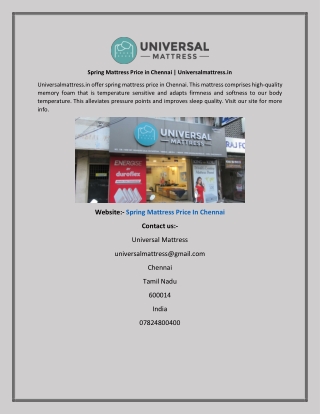 Spring Mattress Price in Chennai Universalmattress.in