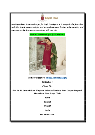 Salwar Kameez Designs  Ethnicplus.in