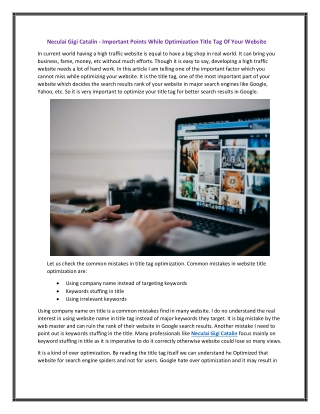 Neculai Gigi Catalin - Important Points While Optimization Title Tag Of Your Website
