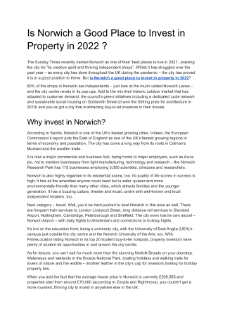 Is Norwich a Good Place to Invest in Property in 2022?