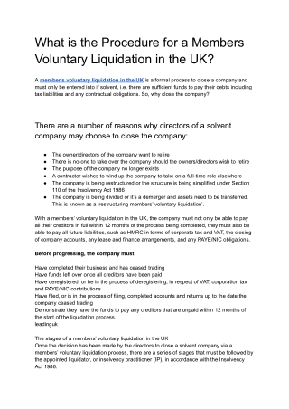 What is the Procedure for a Members Voluntary Liquidation in the UK?