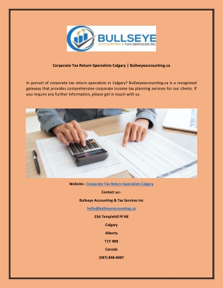 Corporate Tax Return Specialists Calgary Bullseyeaccounting.ca