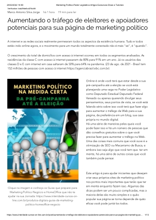 Aumentando o tráfego de eleitores e apoiadores potenciais para sua página de Marketing Político-Poder Legislativo-Artigo