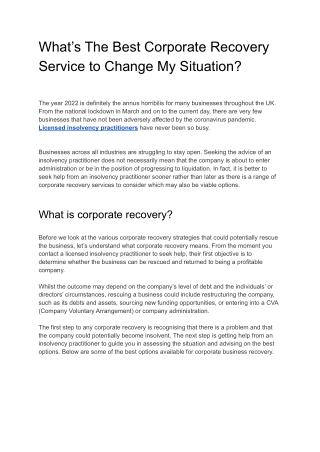 What’s The Best Corporate Recovery Service to Change My Situation