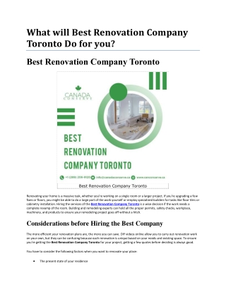Needs to Hire the Best Renovation Company Toronto?