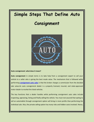 Simple Steps That Define Auto Consignment