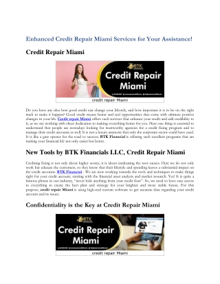 Enhanced Credit Repair Miami Services for Your Assistance!