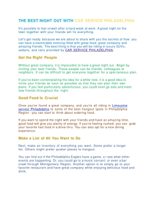 THE BEST NIGHT OUT WITH CAR SERVICE PHILADELPHIA