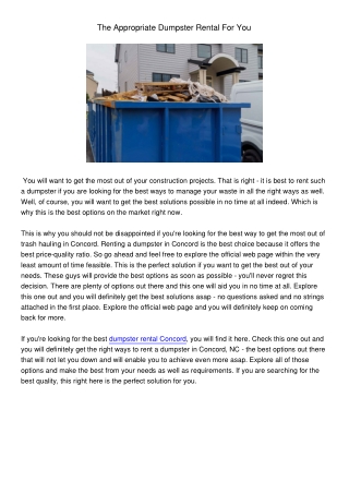 TheAppropriateDumpsterRentalForYou
