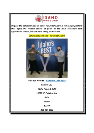 Collateral Loan Boise  Pawnidaho.com