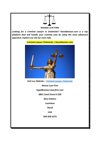 Criminal Lawyer Chalmette  Haroldweiser.com