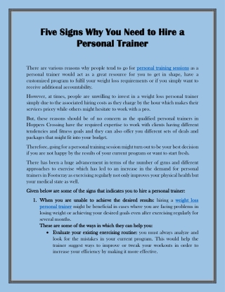 Five Signs Why You Need to Hire a Personal Trainer