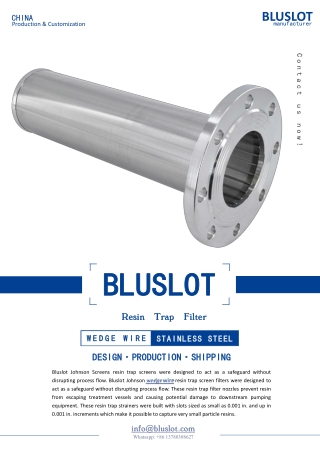 Resin Trap Filter Strainer For Ion Exchange - Bluslot