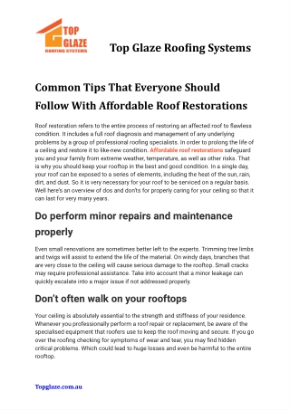 Common Tips That Everyone Should Follow With Affordable Roof Restorations