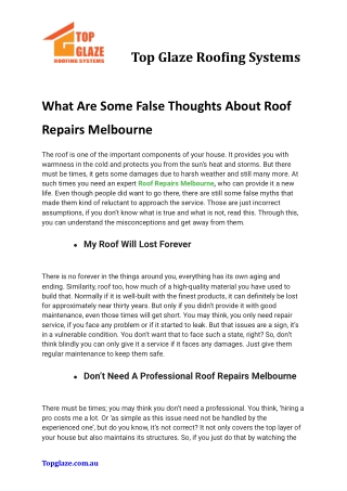 What Are Some False Thoughts About Roof Repairs Melbourne
