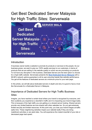 Get Best Dedicated Server Malaysia for High Traffic Sites_ Serverwala