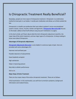 Is Chiropractic Treatment Really Beneficial