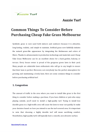 Common Things To Consider Before Purchasing Cheap Fake Grass Melbourne