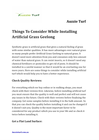 Things To Consider While Installing Artificial Grass Geelong