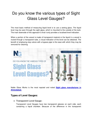 Noble Glass Works - Do you know the various types of Sight Glass Level Gauges