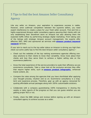 5 Tips to find the best Amazon Seller Consultancy Agency