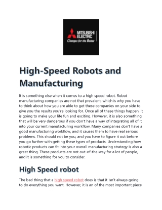 High-Speed Robots and Manufacturing