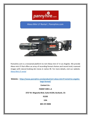 Alexa Mini LF Rental | Pannyhire.com