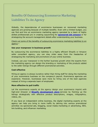 Benefits Of Outsourcing Ecommerce Marketing Liabilities To An Agency
