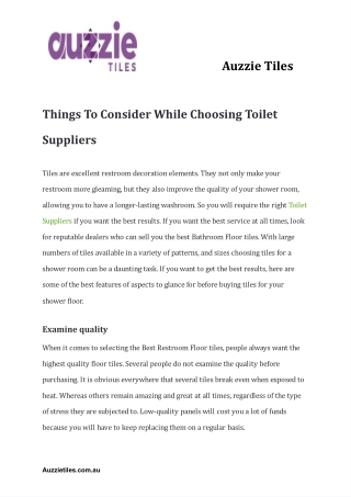 Things To Consider While Choosing Toilet Suppliers