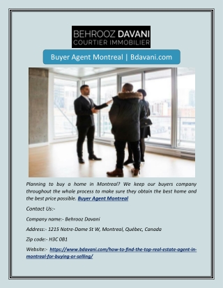 Buyer Agent Montreal | Bdavani.com