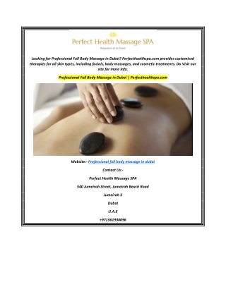 Professional Full Body Massage in Dubai  Perfecthealthspa.com