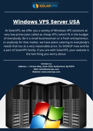 Windows VPS Server USA