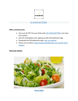 101 FOOD MATTERS Restaurant - Nunawading, VIC | 5% off