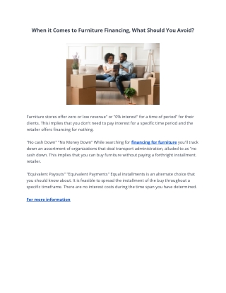 When it Comes to Furniture Financing, What Should You Avoid?
