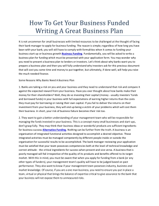 How To Get Your Business Funded Writing A Great Business Plan