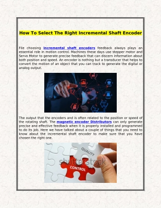 How To Select The Right Incremental Shaft Encoder