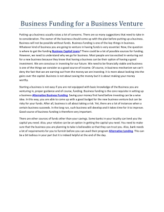 Business Funding for a Business Venture