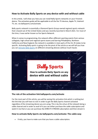 How to Activate Bally Sports on any device with and without cable