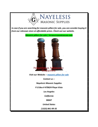 Masonic pillars for sale  Arreosmasonicosusa.com