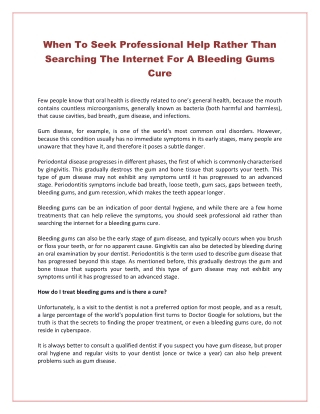 When To Seek Professional Help Rather Than Searching The Internet For A Bleeding Gums Cure