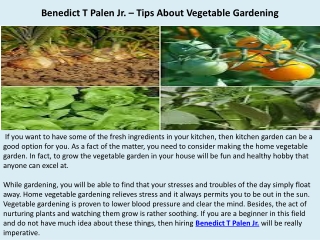 Benedict T Palen Jr. – Tips About Vegetable Gardening