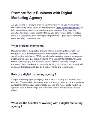 Promote Your Business with Digital Marketing Agency