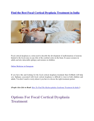 Find The Best Focal Cortical Dysplasia Treatment In India