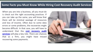 Some Facts you Must Know While Hiring Cost Recovery Audit Services