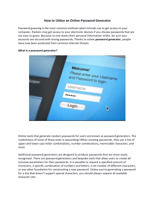 How to Utilize an Online Password Generator?