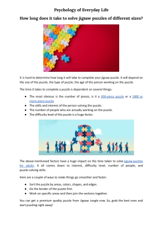 How long does it take to solve jigsaw puzzles of different sizes