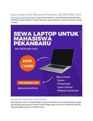 Sewa Laptop Untuk Mahasiswa Pekanbaru, WA 0878 9381 1922