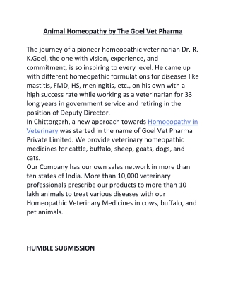Animal Homeopathy by The Goel Vet Pharma