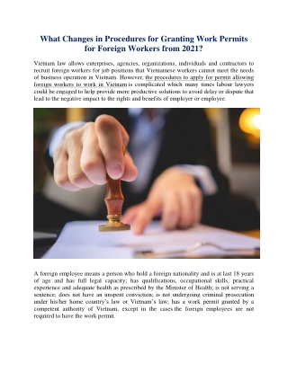 Procedures for Granting Work Permits for Foreign Workers from 2021