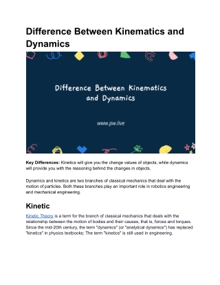 Difference Between Kinematics and Dynamics